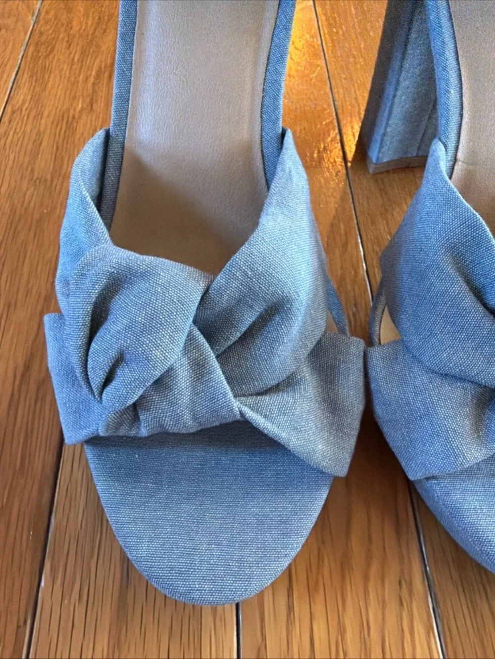 New Loft Tie Knot Blue Denim Platform Heels Shoes Size 7.5 casual, career, club
